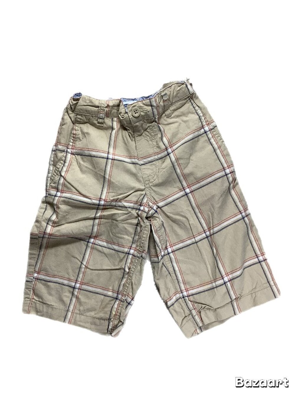 Old Navy Boys Plaid Shorts Size 10 Tan Red Navy Built-In Belt